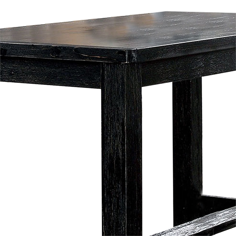 Benjara Rectangular Counter Height Table with Block Legs- Antique Black