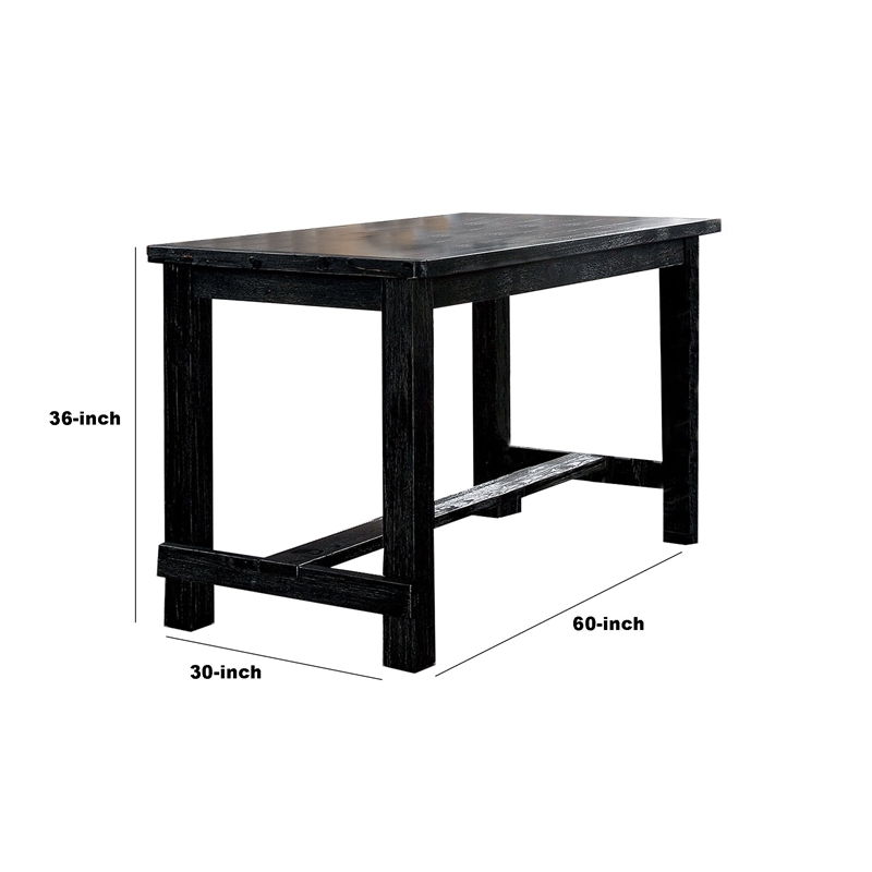 Benjara Rectangular Counter Height Table with Block Legs- Antique Black