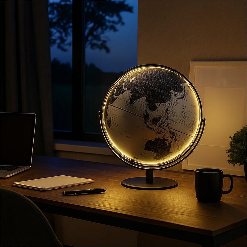 Benjara Globe Accent Decor with Inbuilt LED- Black and Gray