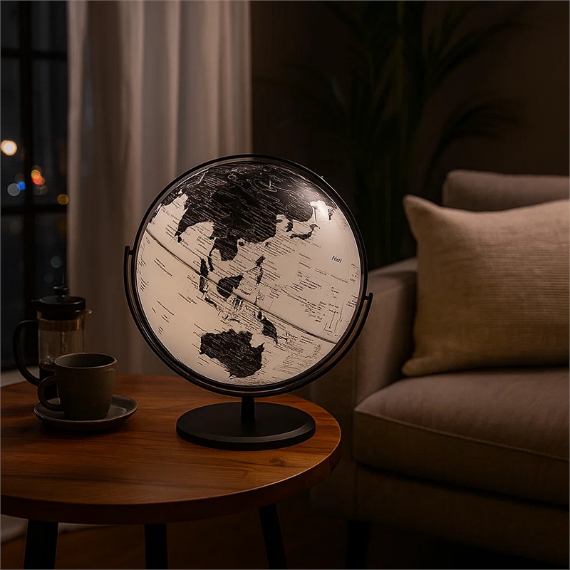 Benjara Globe Accent Decor with Inbuilt LED- Black and Gray