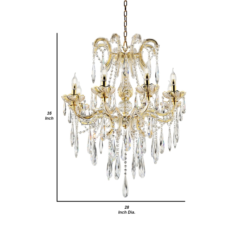 Benjara 8 Light Metal Chandelier with Crystal Accents- Gold