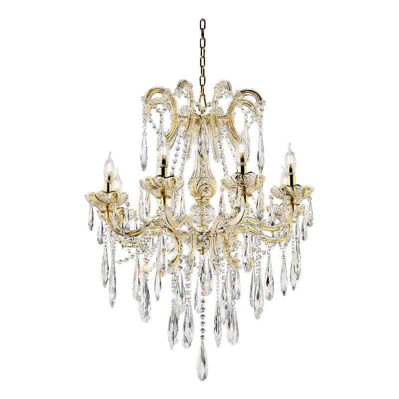 Benjara 8 Light Metal Chandelier with Crystal Accents- Gold