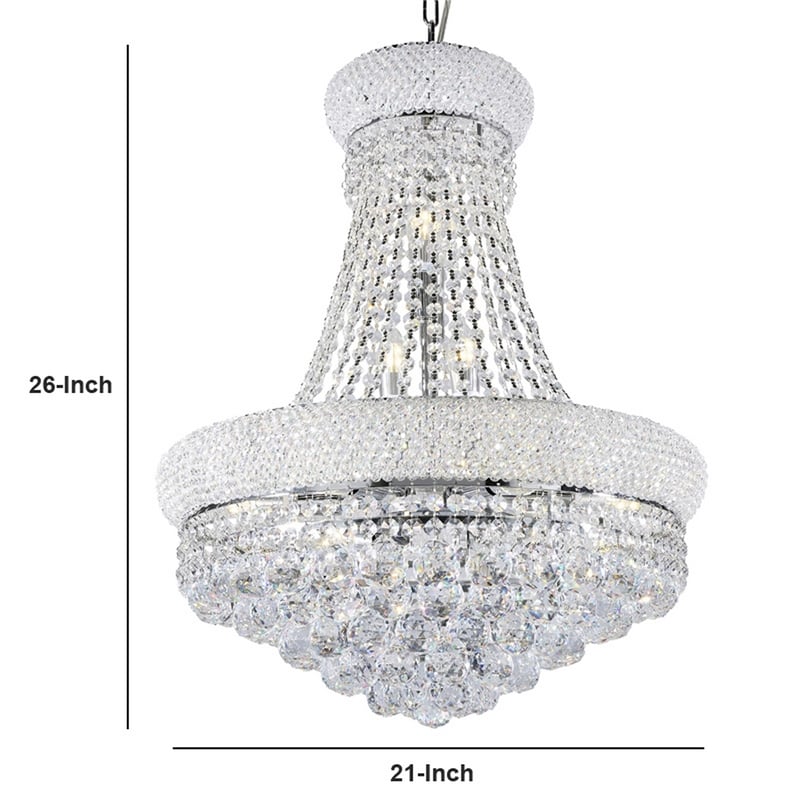 Benjara Crystal Ceiling Lamp with Chandelier Design Body- Clear
