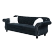 Benjara 93 Inches Nailhead Trim Velvet Sofa with Crystal Tufting- Black