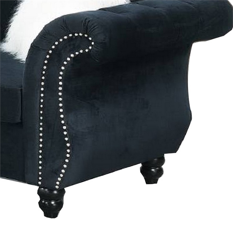 Benjara 93 Inches Nailhead Trim Velvet Sofa with Crystal Tufting- Black