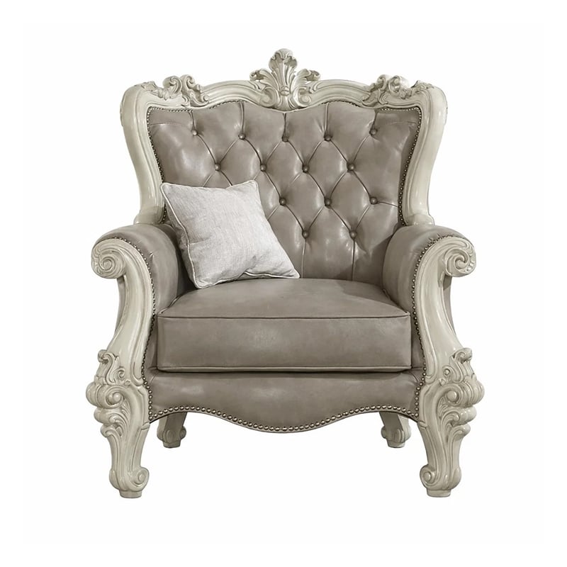 Benjara Wooden Chair with Scalloped Base and Loose Seat Cushions- Gray