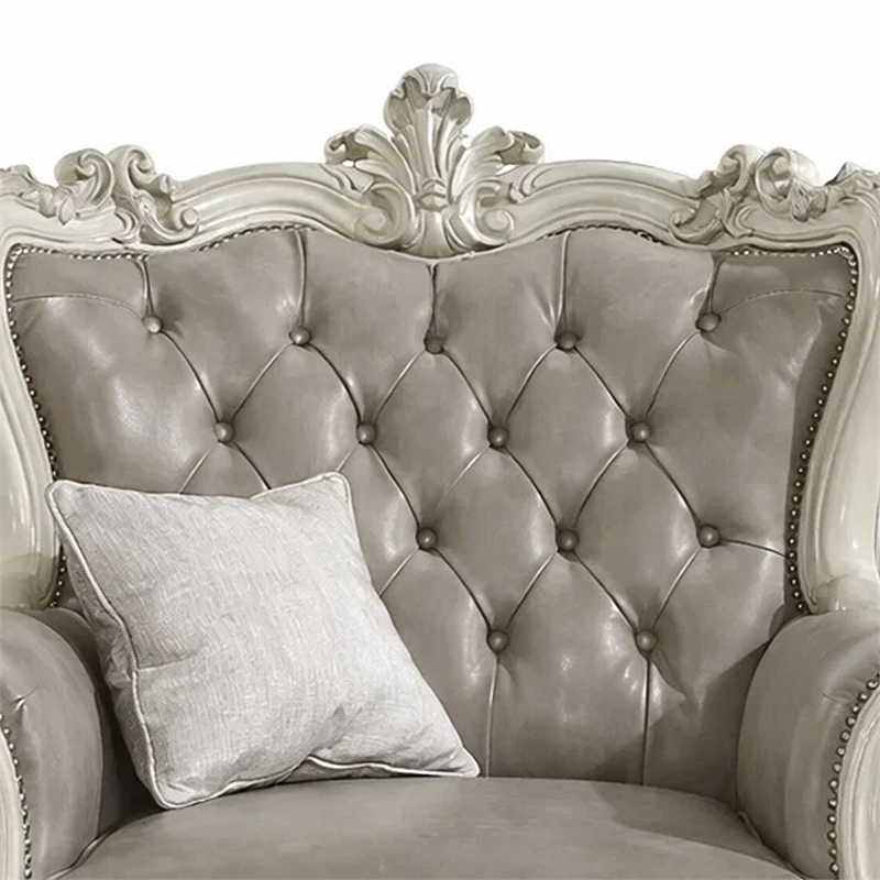 Benjara Wooden Chair with Scalloped Base and Loose Seat Cushions- Gray