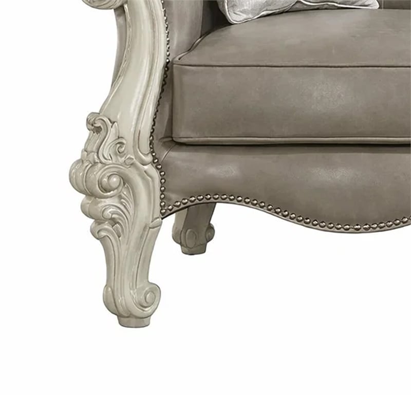 Benjara Wooden Chair with Scalloped Base and Loose Seat Cushions- Gray