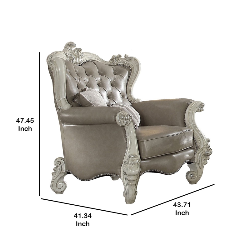 Benjara Wooden Chair with Scalloped Base and Loose Seat Cushions- Gray