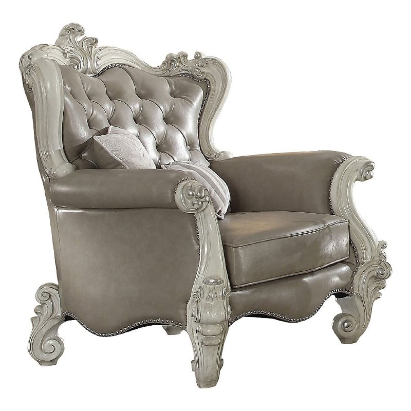 Benjara Wooden Chair with Scalloped Base and Loose Seat Cushions- Gray