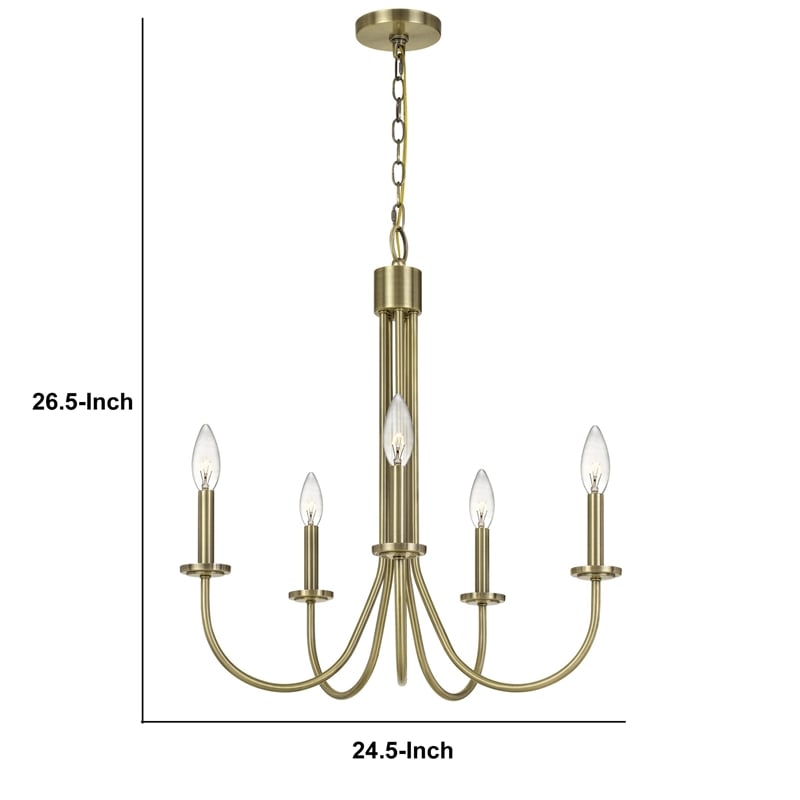 Benjara Metal Chandelier with 5 Candelabra Holders- Gold