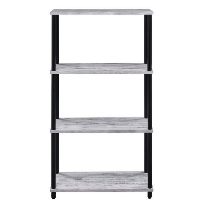 Benjara 4 Tier Design Bookshelf with Metal Tubular Legs- Antique White