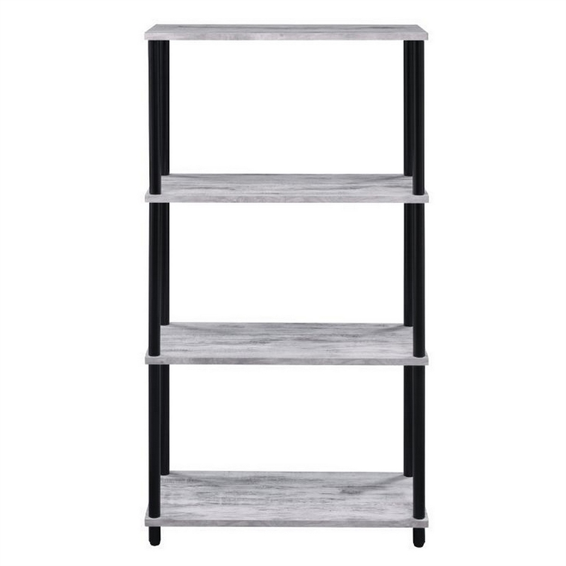 Benjara 4 Tier Design Bookshelf with Metal Tubular Legs- Antique White