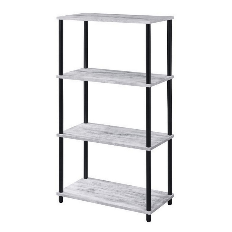 Benjara 4 Tier Design Bookshelf with Metal Tubular Legs- Antique White