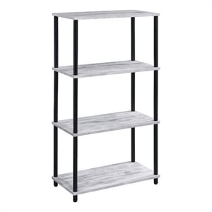 Benjara 4 Tier Design Bookshelf with Metal Tubular Legs- Antique White