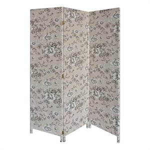 Benjara 71&quot 3 Panel Fabric Room Divider with Floral Print- Gray