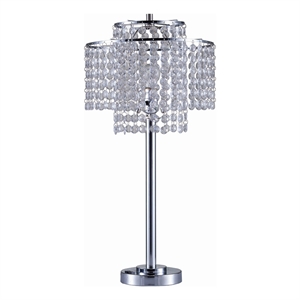 Benjara Metal Table Lamp with Hanging Acrylic Beads and USB Plugin- Silver