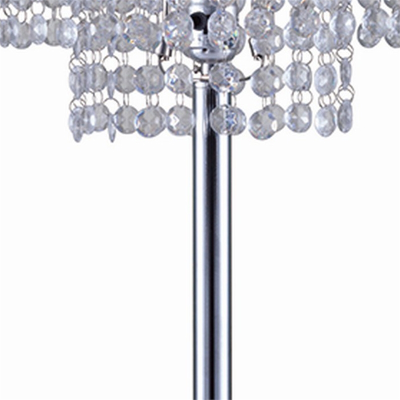 Benjara Metal Table Lamp with Hanging Acrylic Beads and USB Plugin- Silver