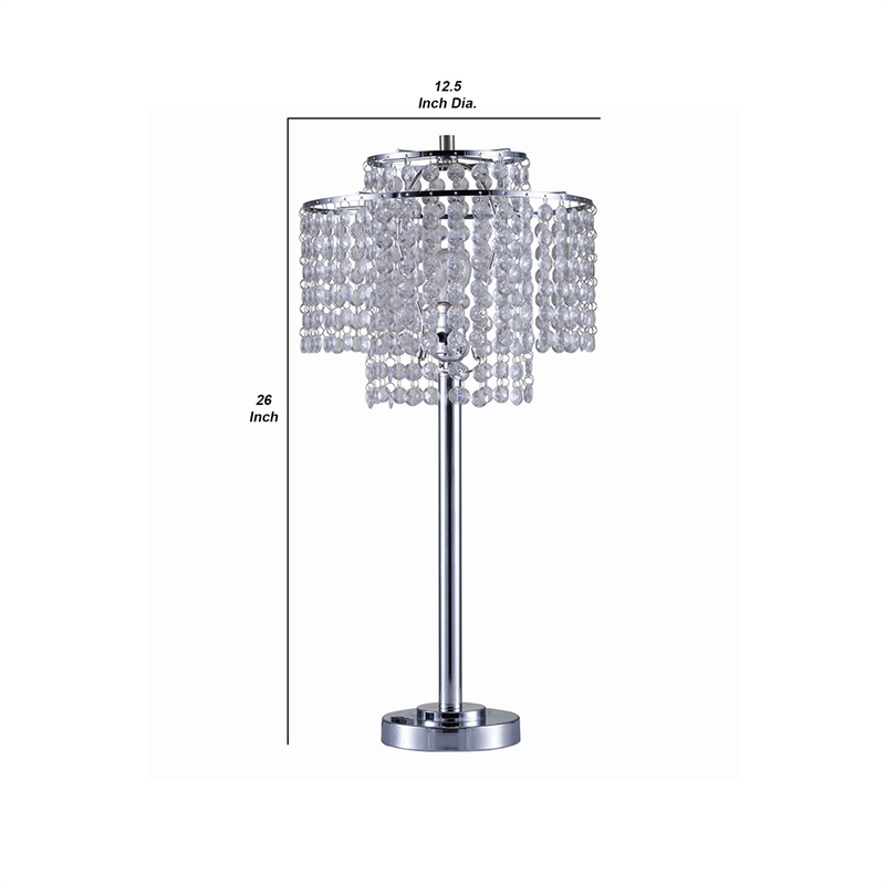 Benjara Metal Table Lamp with Hanging Acrylic Beads and USB Plugin- Silver