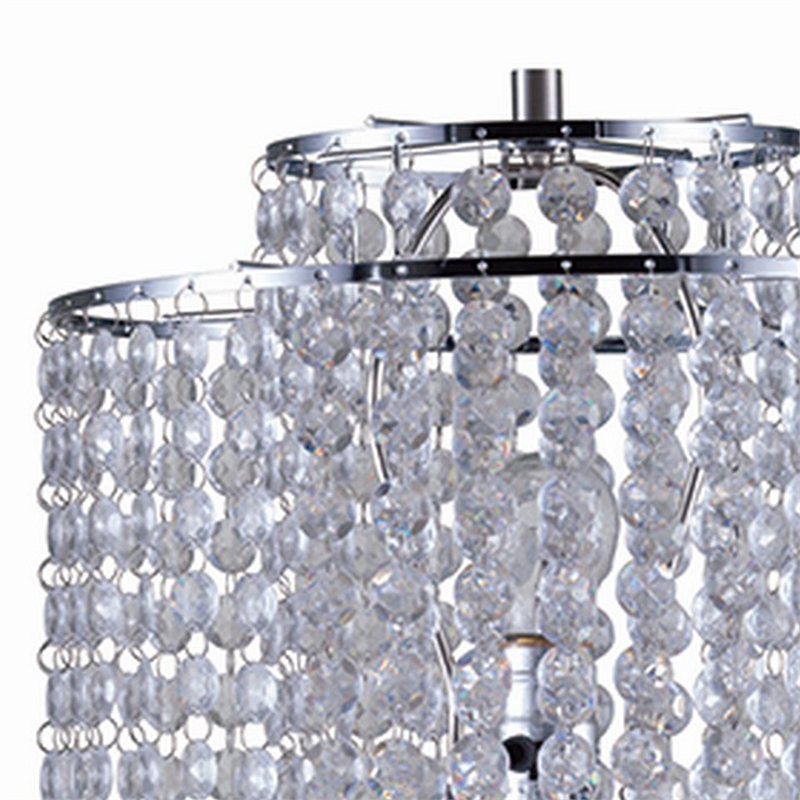 Benjara Metal Table Lamp with Hanging Acrylic Beads and USB Plugin- Silver