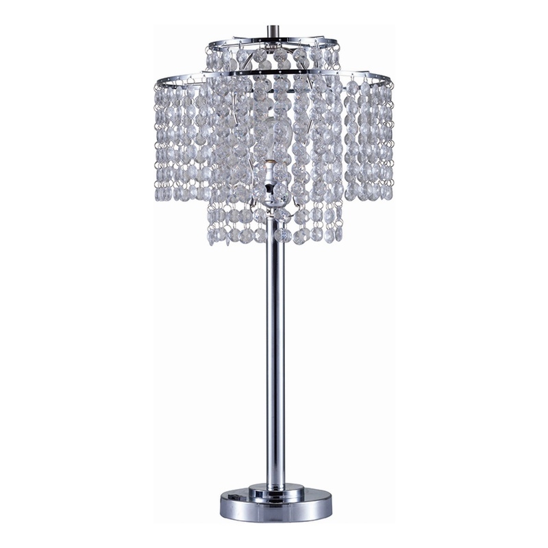 Benjara Metal Table Lamp with Hanging Acrylic Beads and USB Plugin- Silver