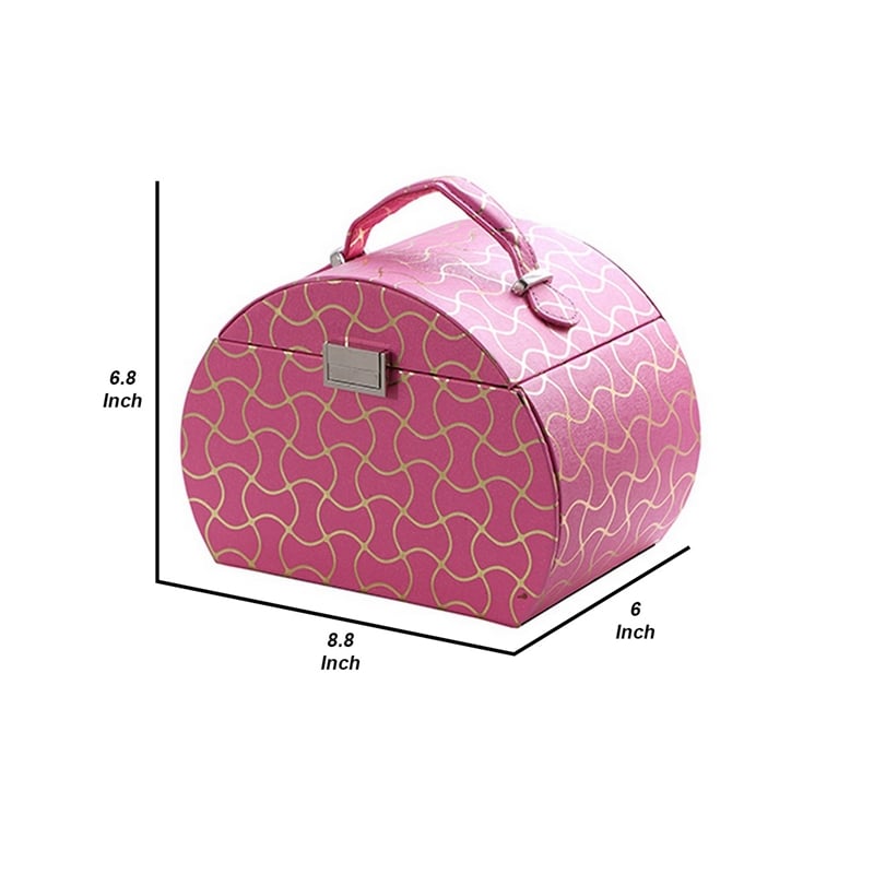 Benjara Travel Jewelry Case with 2 Drawer Storage & Wavy Textured Pattern- Pink