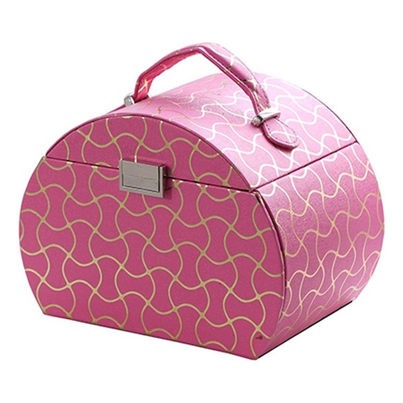 Benjara Travel Jewelry Case with 2 Drawer Storage & Wavy Textured Pattern- Pink