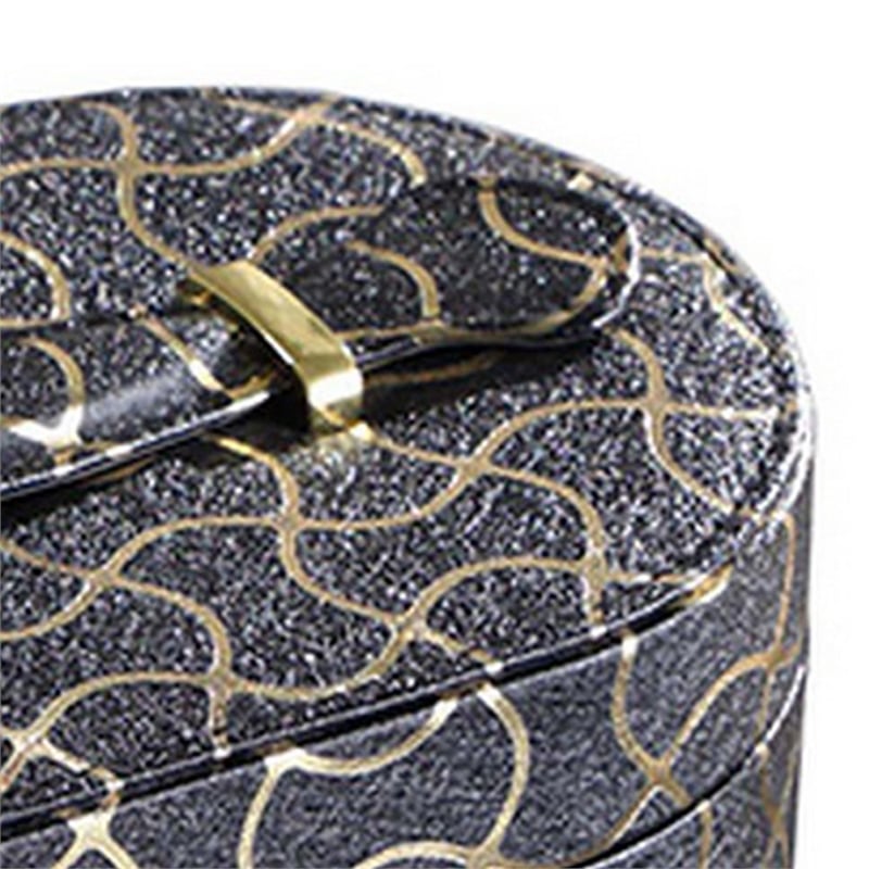 Benjara Travel Jewelry Case with 2 Semicircle Slots and Wavy Pattern- Black