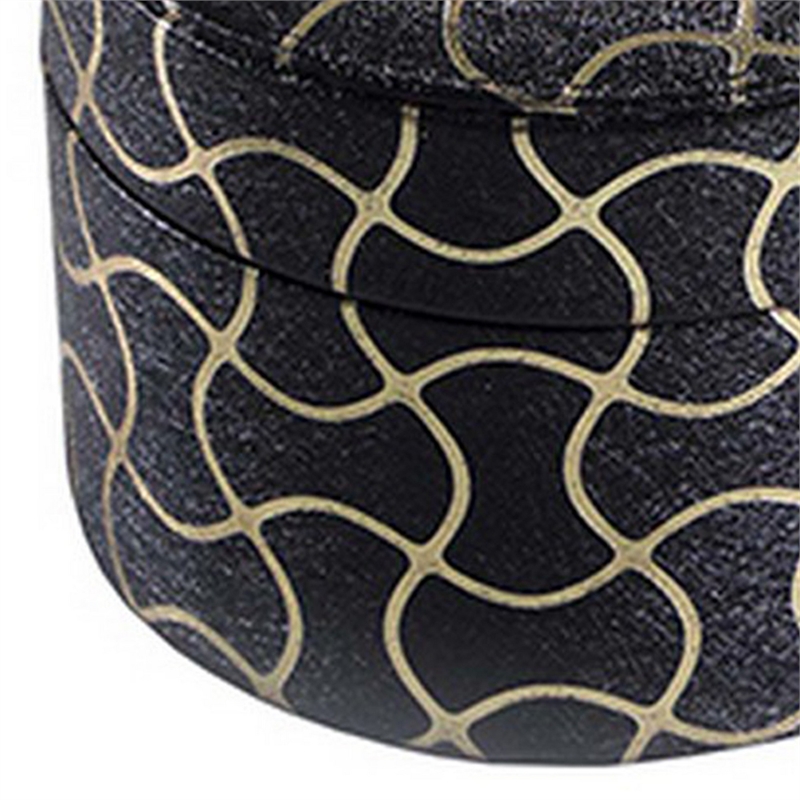 Benjara Travel Jewelry Case with 2 Semicircle Slots and Wavy Pattern- Black