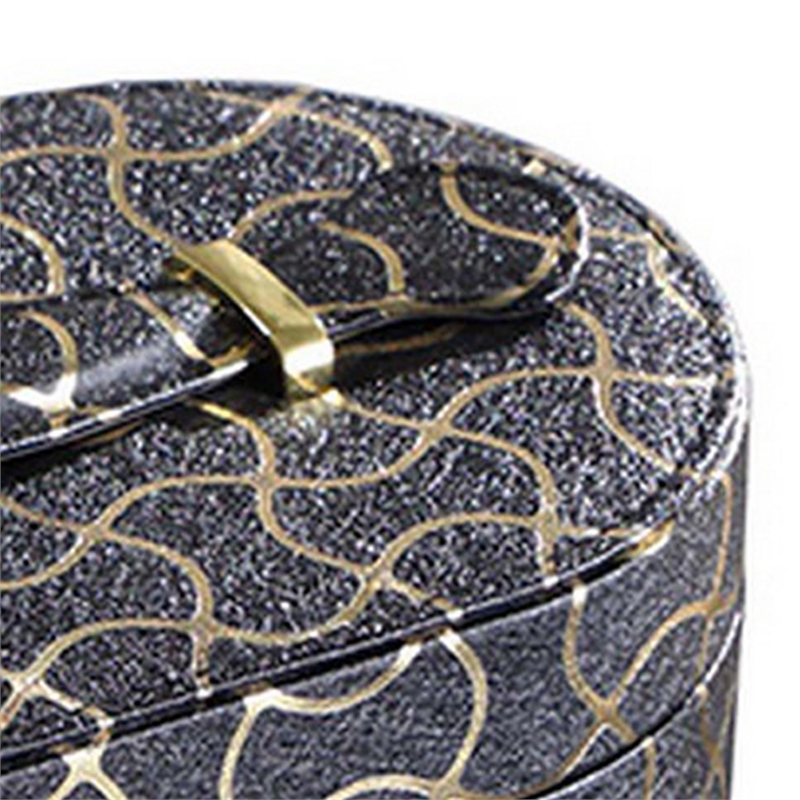 Benjara Travel Jewelry Case with 2 Semicircle Slots and Wavy Pattern- Black