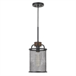 Benjara Cylindrical Grid Design Metal Chandelier with Wooden Accent- Black