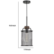 Benjara Cylindrical Grid Design Metal Chandelier with Wooden Accent- Black