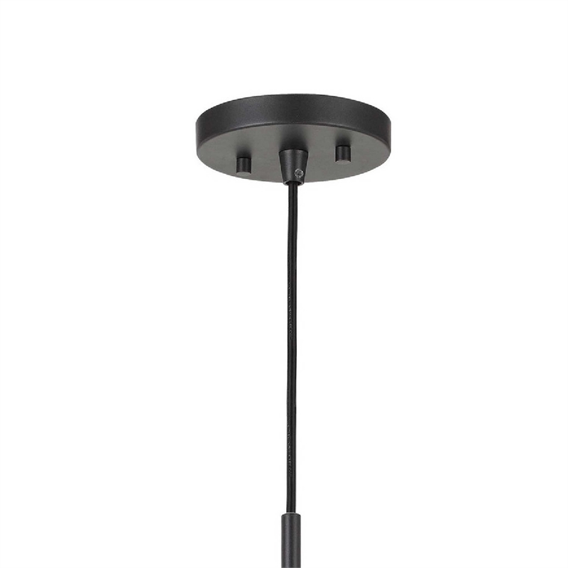 Benjara Cylindrical Grid Design Metal Chandelier with Wooden Accent- Black