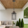 Benjara Cylindrical Grid Design Metal Chandelier with Wooden Accent- Black