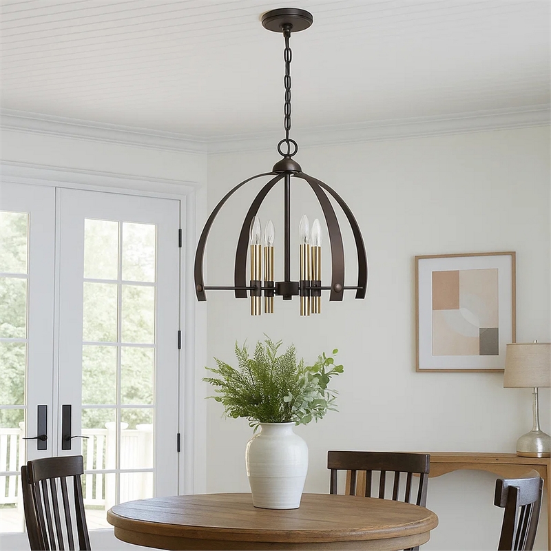 Benjara Metal Chandelier with 4 Candelabra Holders- Black and Gold