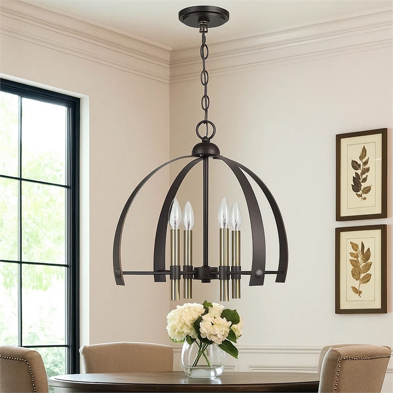 Benjara Metal Chandelier with 4 Candelabra Holders- Black and Gold