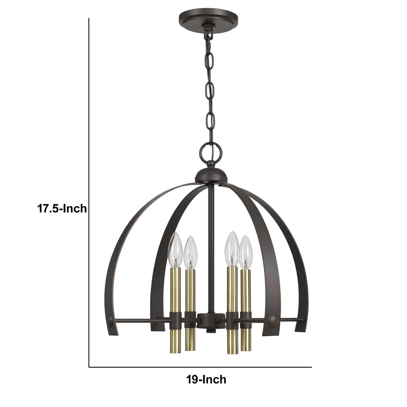 Benjara Metal Chandelier with 4 Candelabra Holders- Black and Gold