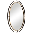 Benjara Sleek Open Double Metal Frame Oval Mirror- Rustic Bronze