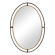 Benjara Sleek Open Double Metal Frame Oval Mirror- Rustic Bronze