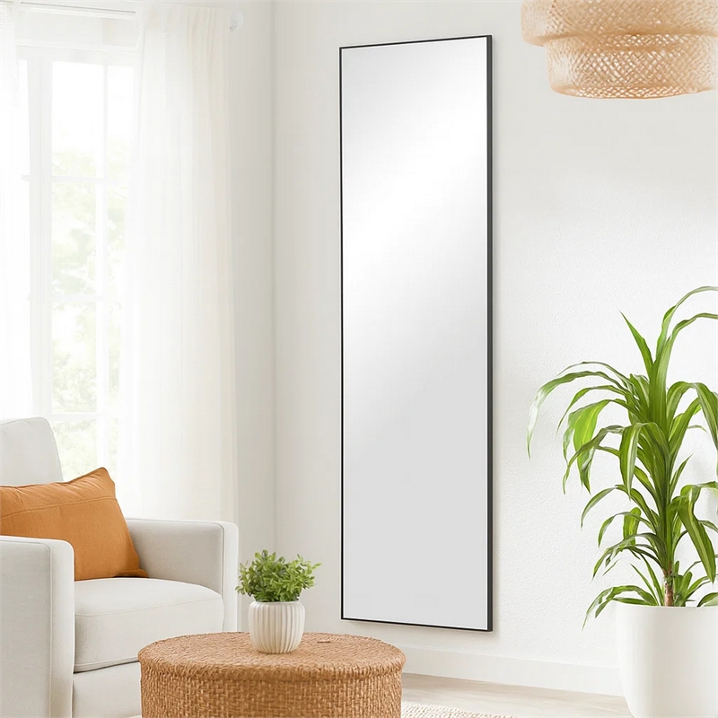 Benjara Rectangular Shape Thin Polystyrene Frame Long Mirror- Black