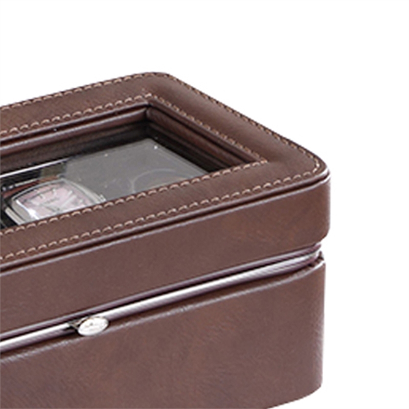 Benjara Watch Case with 4 Slots and Removable Cushions- Brown
