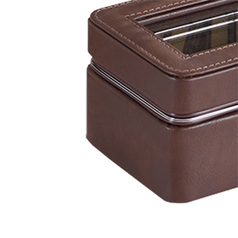 Benjara Watch Case with 4 Slots and Removable Cushions- Brown