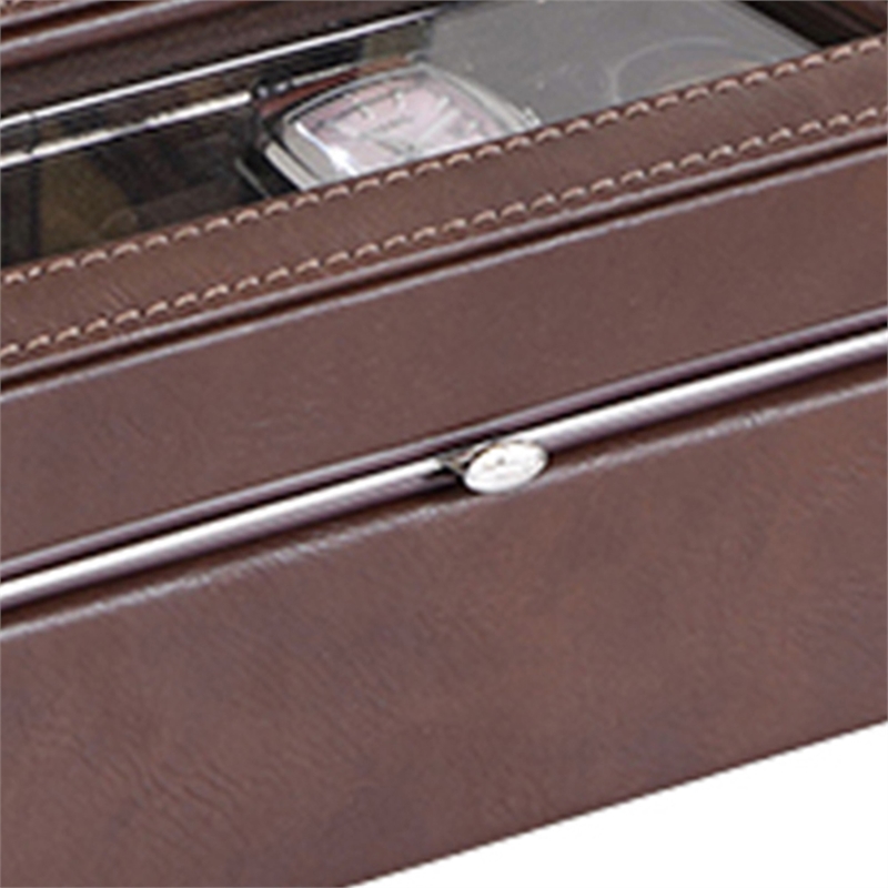 Benjara Watch Case with 4 Slots and Removable Cushions- Brown