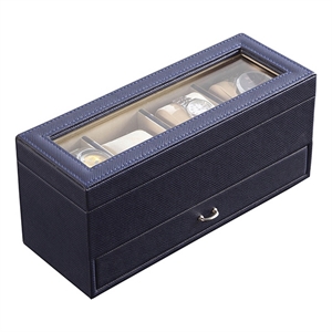 Benjara Watch Case with Drawer Display and 4 Slots- Blue