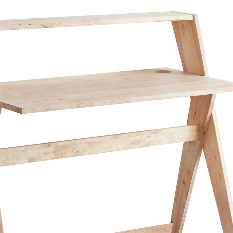 Benjara Wooden Study Desk with Criss Cross Legs- Light Brown