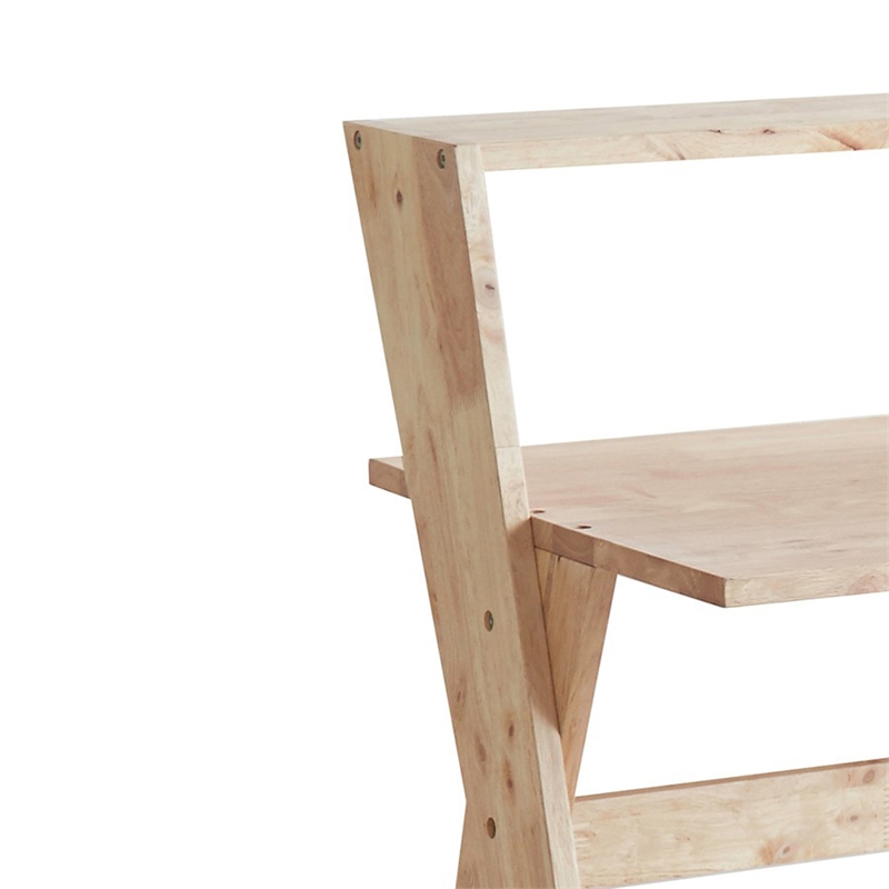 Benjara Wooden Study Desk with Criss Cross Legs- Light Brown