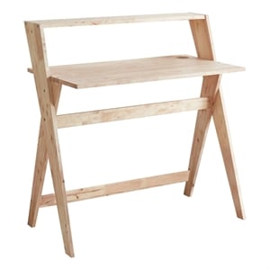 Benjara Wooden Study Desk with Criss Cross Legs- Light Brown