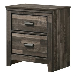 Benjara Nightstand with 2 Drawers and Butcher Block Design- Brown