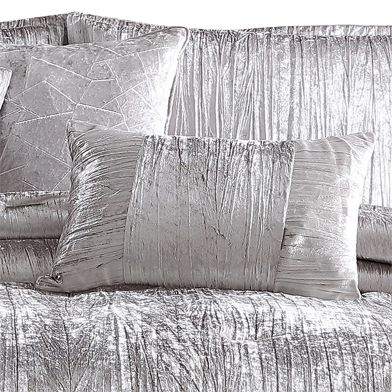 Benjara 6 Piece Twin Comforter Set with Shimmering Appeal- Silver