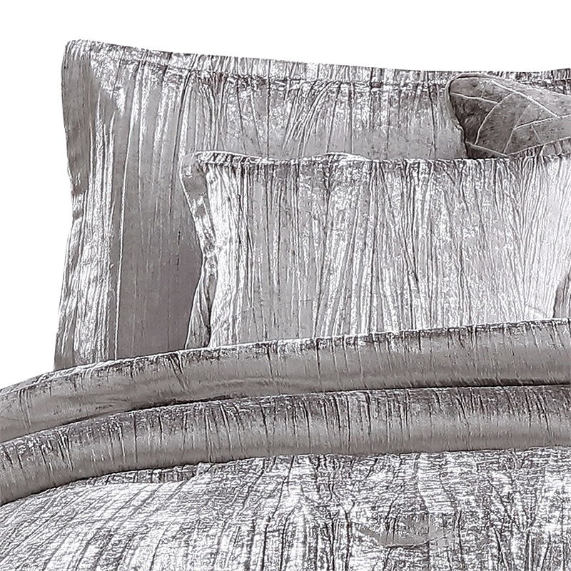 Benjara 6 Piece Twin Comforter Set with Shimmering Appeal- Silver
